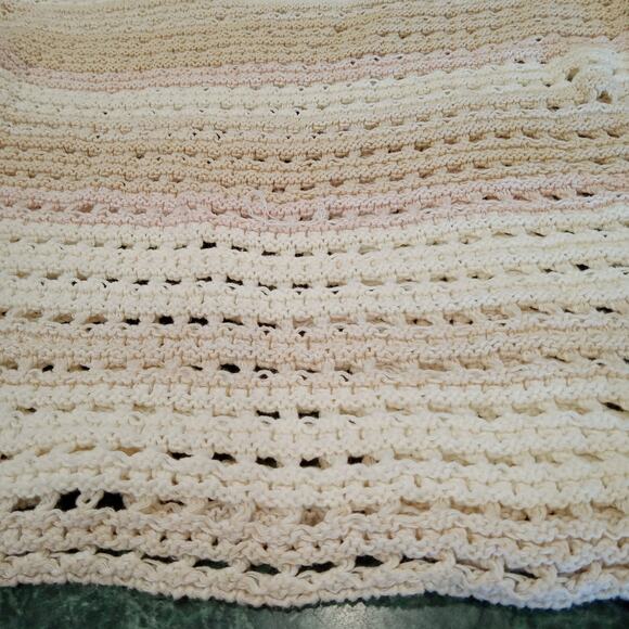 Gap Chunky Open Knit Sweater 100% Cotton Beachy Tan Pink White Crochet Layering - Picture 2 of 9